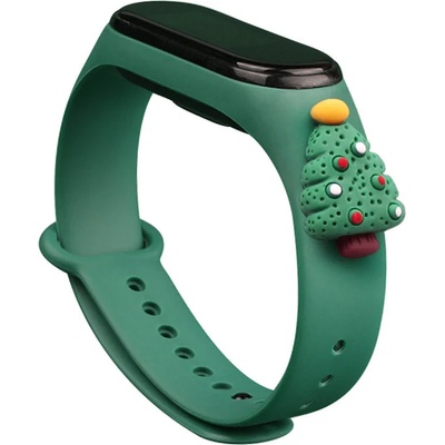 HQWear Резервна силиконова каишка Strap Xmas за Xiaomi Mi Band 4/Mi Band 3, Тъмнозелен-Елхичка2 (KXG0022240)