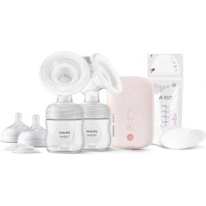 Philips двойна електрическа помпа за кърма Natural Motion + торбички за кърма 5 броя