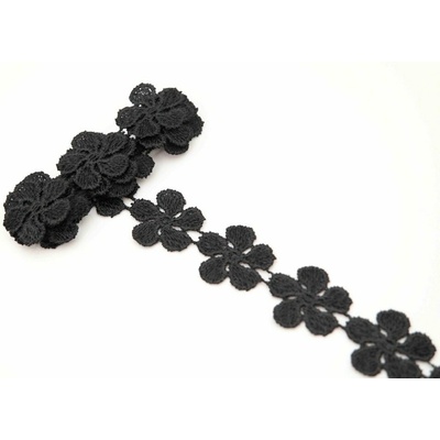 Vzdušná čipka - kvietky - čierna - šírka 2,5 cm