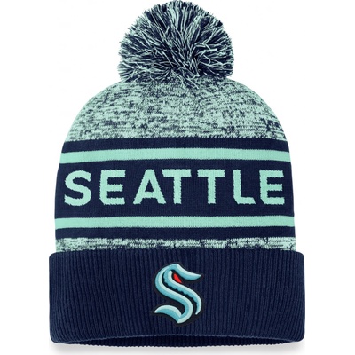 Fanatics Zimní čepice Seattle Kraken Authentic Pro Game & Train Cuffed Pom Knit Traditional Navy-Icy Blue