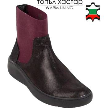 Image 1 of Български обувки Дамски боти цвят бордо от естествена шагренирана с ластик 32819