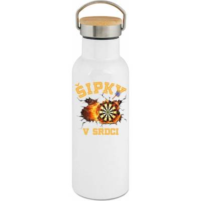 123TRIKO termoska Šipky v srdci. Žlutý text 500 ml