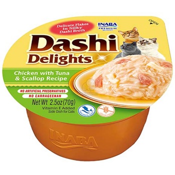 INABA Cat Dashi Delights мокра храна за котки - пилешко, риба тон, миди 4 x 70 г