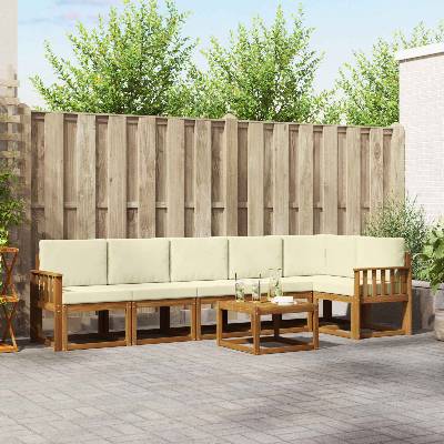 vidaXL Комплект дивани за открито 7 pcs Натурален и Крема (3366493)