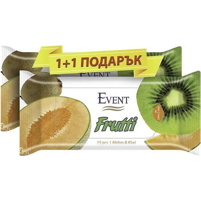 Event Промо пакет Event Frutti - Melon & Kiwi, влажни кърпи, 2 х 15 броя (2EV04FRF0203ME015A)
