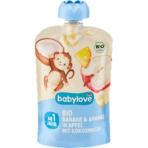 babylove Био плодово пюре с ябълка, банан и ананас, 1+г, 100 g (1500481)