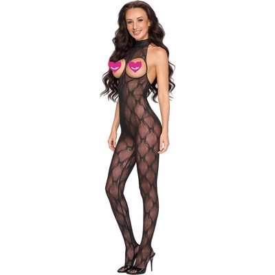 Cottelli Diamond Pattern Crotchless Catsuit with Breast Cutouts 2551918 Black
