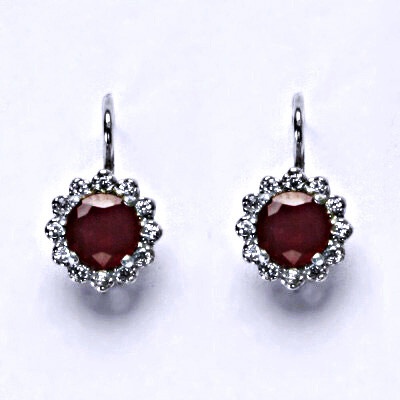 Čištín Zlaté náušnice,čiré zirkony a přírodní rubín, bílé i žluté zlato - NK 1495