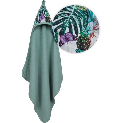Babymatex Mušelínová osuška s kapucňou Dizajn 85 x 85 cm Zelená/Tropic