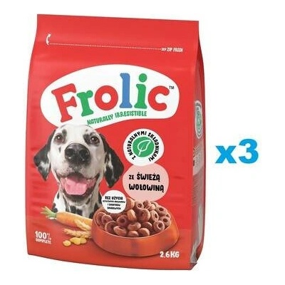 FROLIC Naturally Irresistible s čerstvým hovězím masem 3 x 2,6 kg