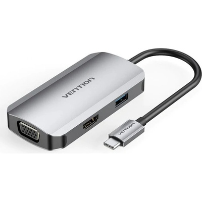 Vention Докинг станция Vention TOAHB, от USB-C към 1x USB-C(PD), 1x USB-A, 1x HDMI, 1x VGA, сива (TOAHB)