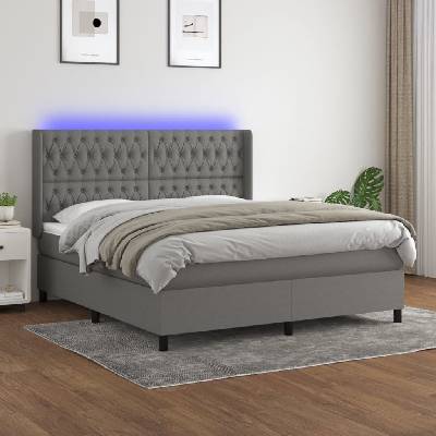 Petrashop 3138574 boxspring postel s matrací a LED tmavě šedá textil