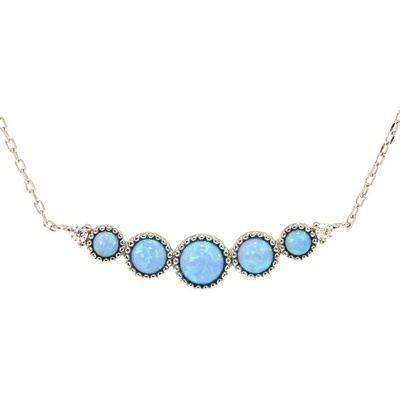 Rafity Stříbrný řetízek s pevnou ozdobou s modrým opálem N0028-12