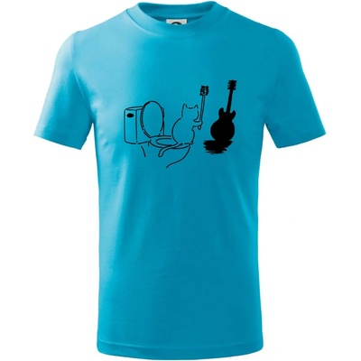 Mačka a gitara WC tričko detské svetlý tyrkys