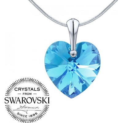 SILVEGO Strieborný prívesok Srdce Aquamarine 14mm so Swarovski® Crystals LSW015P