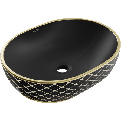 Mexen Viki плотен умивалник 48 x 35 см, черна мат/златна шарка мрежа - 21054879 (21054879)