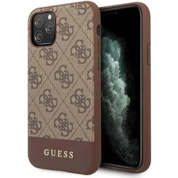 GUESS 4G Stripe Leather Hard Case - дизайнерски кожен кейс за iPhone 11 Pro (кафяв)