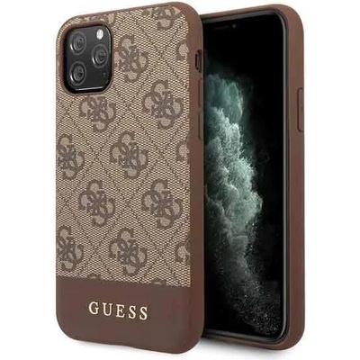 GUESS 4G Stripe Leather Hard Case - дизайнерски кожен кейс за iPhone 11 Pro (кафяв)