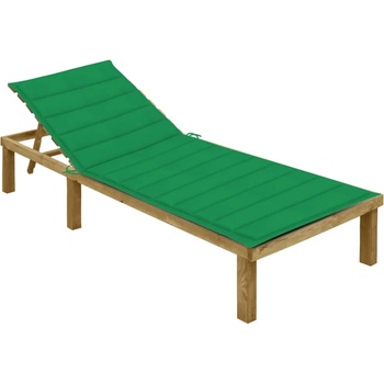 Image 1 of vidaXL Шезлонг със зелена възглавница, импрегнирана борова дървесина (3065824)