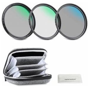 NEEWER 77mm UV/CPL/ND lens filter set with hard case, coated optical glass accessories & aluminum frame ultraviolet filter + circular polarization filter (CPL) + neutral density (ND4) filter - NW