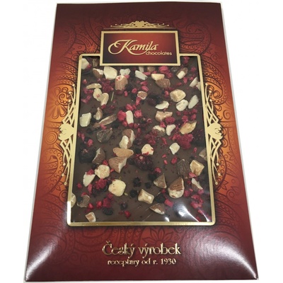 Kamila Chocolates Mléčná s mandlemi ostružinami a malinami 70 g