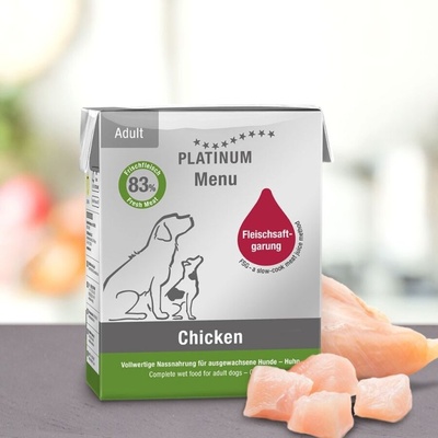 Мокра храна за кучета Platinum Menu Adult Chicken с 83% Прясно пилешко месо, ориз и зеленчуци, 375 gr