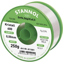 Stannol Kristall 600 Fairtin spájkovací cín bez olova bez olova Sn96,5Ag3Cu0,5 REL0 250 g 0.5 mm