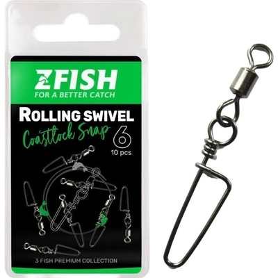 ZfishKarabínka s Obratlíkom Rolling Swivel & Coastlock Snap Vel. 6 10ks