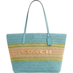 Coach Дамска чанта Coach Straw City Tote Bag, Синя (CBG87-BLUE)