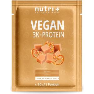 nutri + Пробен размер на вегански 3K протеин на прах - Caramel Salted Pretzel