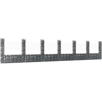Nabytek XL Gabionový koš ve tvaru U se 7 sloupky železo 740 x 20 x 150 cm