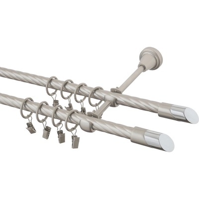 GARNÝŽE-HEBR Garnýž kroucená Piza II double chrom mat dvojitá 180 cm