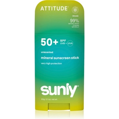ATTITUDE Sunly Mineral Sunscreen Stick SPF 50+ минерален защитен крем за лице и тяло в стик без парфюм 60 гр
