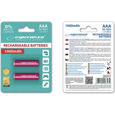 ESPERANZA dobíjecí baterie Ni-MH AAA 1000 mAh 2 ks – červené – Hledejceny.cz