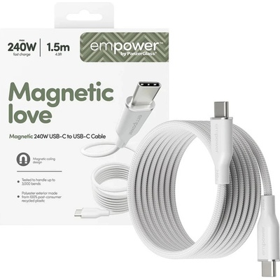empower by PanzerGlass® Data кабел empower by PanzerGlass Magnetic Snake USB-C to USB-C Cable 240W USB 2.0, 1, 5m - Silver White
