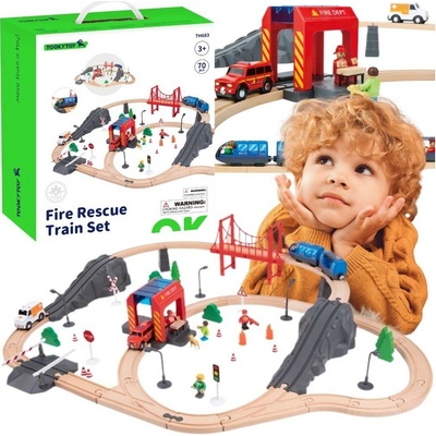 TookyToy Drevená vláčiková dráha hasiči