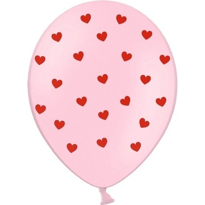 PartyDeco PartyDeco Růžový Balónek s červenými srdíčky