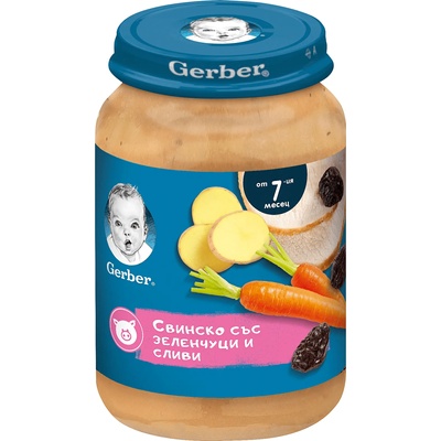 Gerber - Пюре зеленчуци и свинско със сливи 7 месец 190 гр