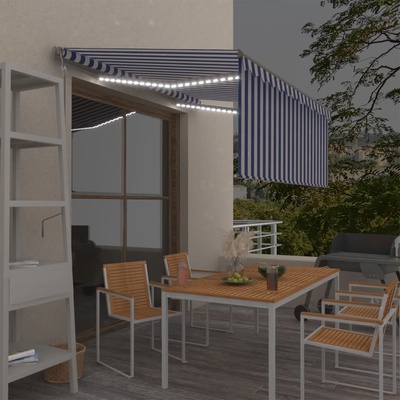 zahrada-XL Automatická markýza roleta LED senzor větru 3,5x2,5 m modrobílá