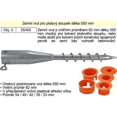 Vrut zemní pro trubku 60x550mm + 5ks redukce 24-55mm Zn – Zbozi.Blesk.cz