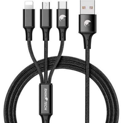 RhinoTech nabíjací a dátový kábel 3v1 USB-A (MicroUSB + Lightning + USB-C) 1, 2m čierna