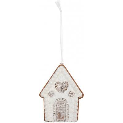 Clayre & Eef Závěsná dekorace zasněžená perníková chaloupka Frosted Ginger - 8*1*10 cm