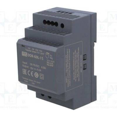 MEAN WELL DDR-60L-15 Měnič: DC/DC; 60W; Uvst: 18÷75VDC; Uvýst: 15VDC; Ivýst: 4A; DDR; OUT: 1