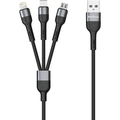 DeTech Кабел за зареждане DeTech DE-C41, 3 в 1, Micro USB, Lightning, Type-C, 1.0m, Черен - 40204