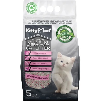 KittyMax Baby Powder - Котешка тоалетна от бял бентонит с бебешка пудра