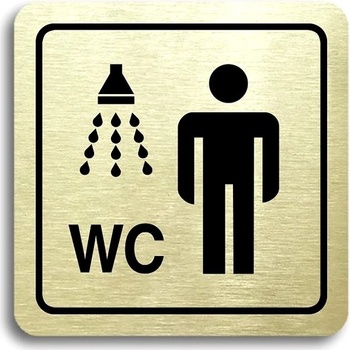 Accept Piktogram „sprcha, WC muži" (80 × 80 mm) (zlatá tabuľka – čierna tlač)