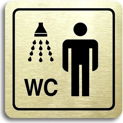 Accept Piktogram „sprcha, WC muži" (80 × 80 mm) (zlatá tabuľka – čierna tlač)