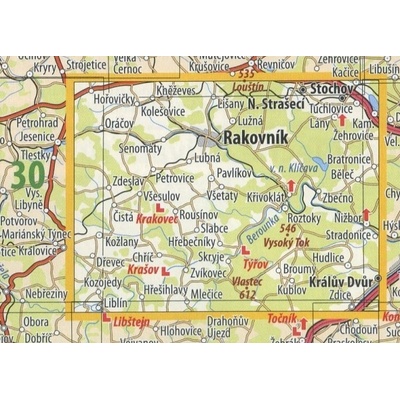 KČT 33 Křivoklátsko a Rakovnicko - nástěnná turistická mapa 90 x 60 cm Varianta: bez rámu v tubusu, Provedení: laminovaná mapa v lištách