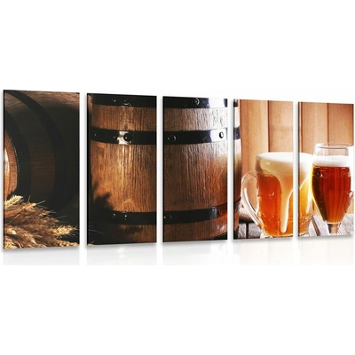 5-dielny obraz pivo s pivným súdkom