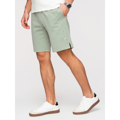 Ombre Clothing Мъжки шорти REGULAR FIT от френски фротирани плет - пастелно зелено V3 OM-SRSK-0196 Ombre Clothing Ombre Clothing | Zelen | МЪЖЕ | S